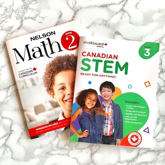 2 Kids Study Books:  NELSON Math Grade 2 & CHALKBOARD Canadian Stem Grade 3 NEW - Picture 1 of 5